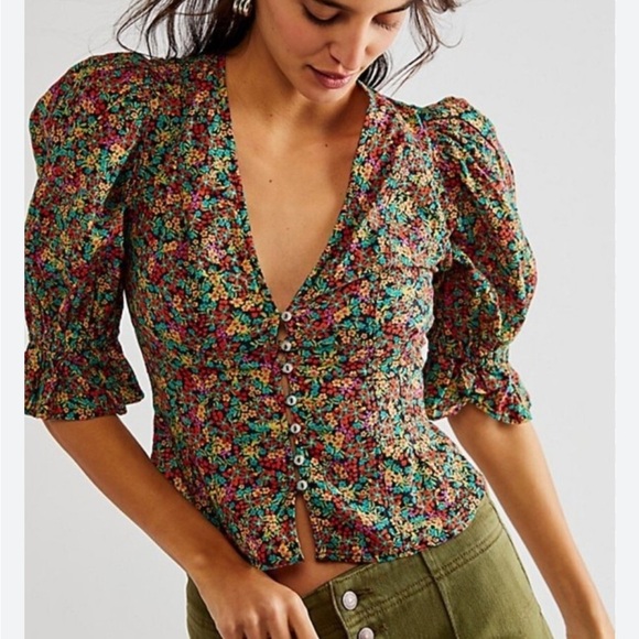 Free People Floral Button-Up Women's Top size M - Picture 2 of 10